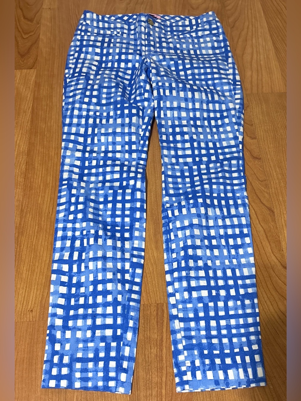 Lilly Pulitzer Kelly Skinny Ankle Pants Bennet Blue Feelin Beachy Gingham Size 0